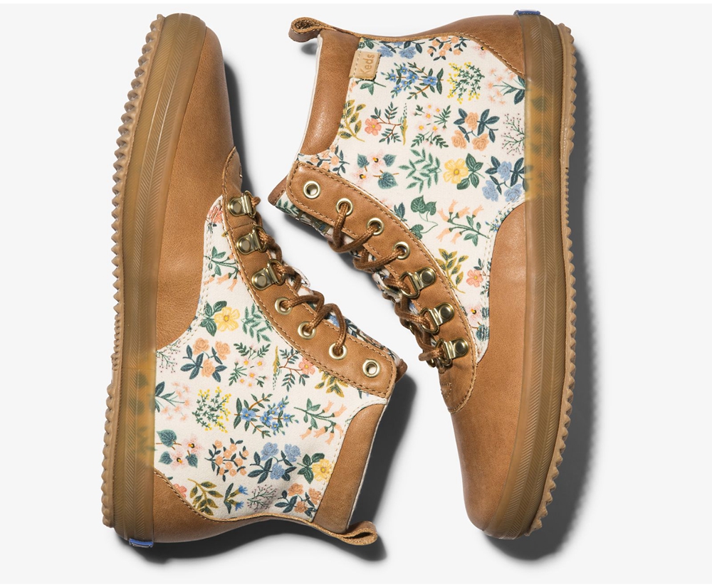 Keds Womens Boots Brown - Rifle Paper Co. Scout Leather Wildflower w/ Thinsulate - 289QERMPS